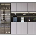 Modern Wine Cabinet With Glass Doors LED Lighting Wine Racks And Storage Shelves