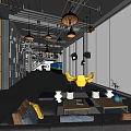 Modern Front Desk Reception Area With Gray Sofa Yellow Chairs And Pendant Lights