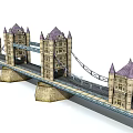 Historic Tower Bridge With Stone Towers Purple Spires And Suspension Design