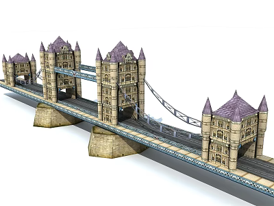 Historic Tower Bridge With Stone Towers Purple Spires And Suspension Design 3d model