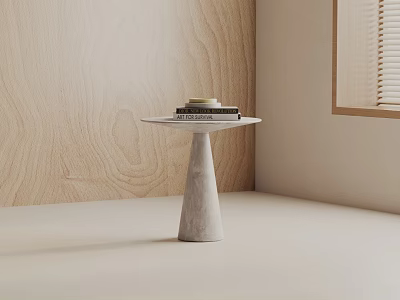 Modern Minimalist Side Table with Concrete Cone Base and Round Top by Wooden Wall Window 3d model