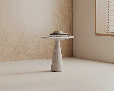 Modern Minimalist Side Table with Concrete Cone Base and Round Top by Wooden Wall Window 3d model