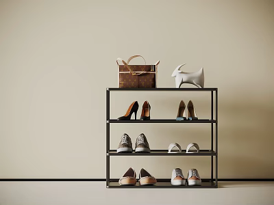 Modern Multi Layer Metal Shoe Cabinet For Home Entryway Shoes Bags And Decor Storage 3d model