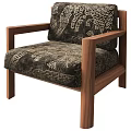 Modern Accent Chair With Walnut Wood Frame And Dark Gold Patterned Upholstery