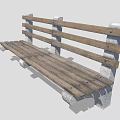 Wooden Outdoor Bench With Slatted Seat Backrest And Concrete Support Legs