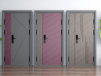 Modern Security Doors With Gray And Purple Panels Geometric Patterns And Home Safety 3d model