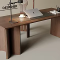 Modern Minimalist Desk Chair Set With Laptop Lamp Stationery Red Artwork And Floor Lamp