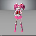 Magical Pink Haired Character With Cat Ear Decoration And Red Bow Outfit