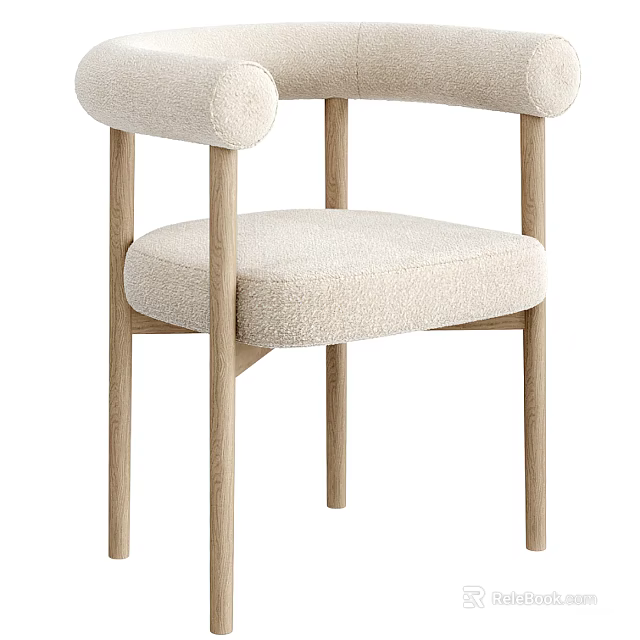 Modern Accent Chair With Beige Upholstered Seat And Natural Wooden Frame Legs 3d model 