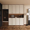 French Middle-style Shoe Cabinet Home Cabinet Multi-functional Shoe Changing Stool Floor Lamp 3d model