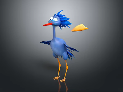 Animated Blue Bird Character With Blue Feathers Orange Beak Yellow Legs For Games And Movies 3d model