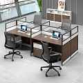 Modern Office Workstation Desk With Modular Cubicles Computers And Ergonomic Chairs 3d model