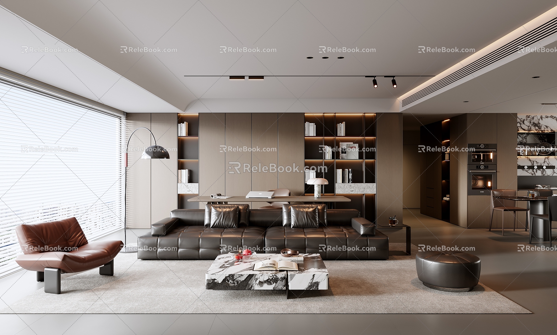 Italian Living Room Sofa Coffee Table Combination Leather Sofa Desk and Chair Combination Dining Table and Chair Combination Bookcase Modern Living Room Without Main Lamp Living Room Horizontal Hall Lawrence 3d model