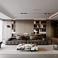 Modern Living Room Interior Design With Brown Leather Sofa Bookshelves And Floor to Ceiling Window