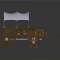 Vintage Wooden Carriage With White Canopy And Classic Wooden Wheels Structure