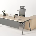Modern Office Desk Setup With MacBook Lamp Plant Pencil Holder And Chair