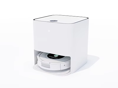 White Compact Robot Vacuum Cleaner With Automatic Charging Base Station Modern Design Home Appliance 3d model