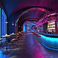 Modern Bar Interior With Neon Lights Bar Counter And Comfortable Seating Area 3d model