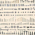 Diverse Set of Carved Metal Tools Including Screws Wrenches Nuts and Bolts