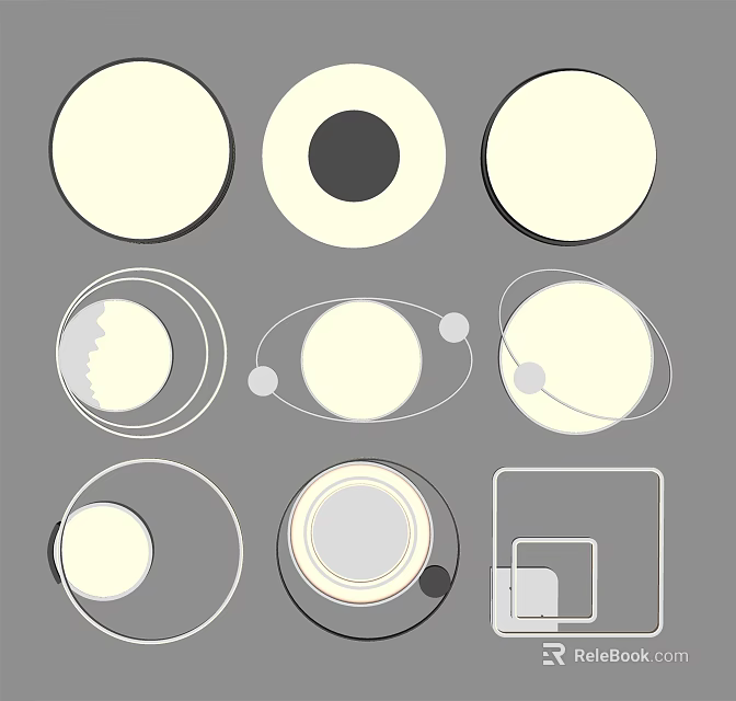 Modern Ceiling Lights With Various Circular And Square Frame Designs 3d model