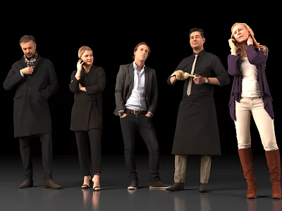 Group of Five People Standing in Different Poses With Various Clothing Styles 3d model