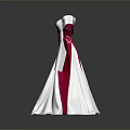 Elegant White And Red Long Sleeve Dress With Fitted Waist And Flowy Skirt