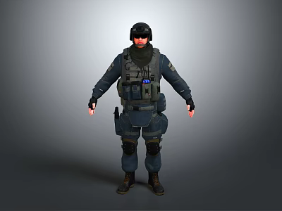 Tactical Character 3D Model Wearing Military Gear And Dark Tactical Uniform 3d model
