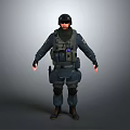 Tactical Character 3D Model Wearing Military Gear And Dark Tactical Uniform