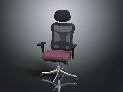 Black Mesh Back Office Chair With Purple Seat Armrests And Silver Wheels 3d model