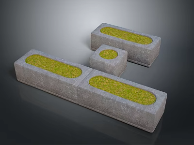 Green Plants Growing in Concrete Planters with Various Shapes for Modern Decorative Use 3d model