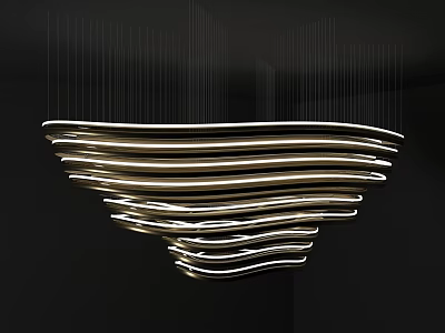 Abstract Chandelier with Curved Layered Lines Modern Illuminated Design for Contemporary Interior Decor 3d model