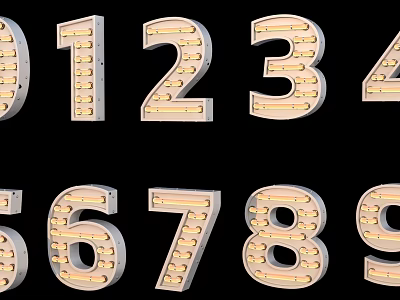 Illuminated Number Wall Decor Featuring Bulb Accents And Numbers 1 Through 9 3d model