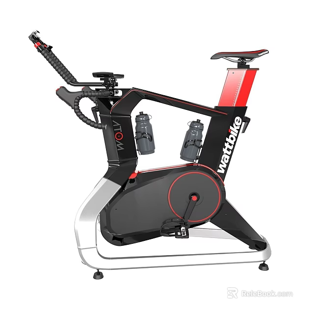 Wattbike Stationary Spin Bike With Black Red Design Digital Display And Water Bottle Holders 3d model 