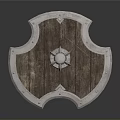 Medieval Shield Weapon With Wooden Body Metal Frame And Central Star Decoration