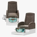 Gray Upholstered Manicure Chair With Blue Pedicure Basin And Rolling Stool