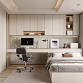 Tatami Bedroom Single Chair Laptop Computer Bookcase Hanging Cabinet Decorative Cabinet Table Lamp 3d model