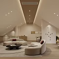 Modern Home Theater With Cozy Curved Sofas And Recessed Lighting