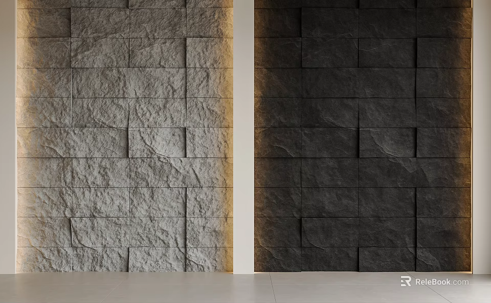 Gray And Black Textured Stone Wall Design For Modern Interior Background Space 3d model 