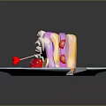 Delicious Pink Cake Slice With Fresh Strawberries And Cream On Plate