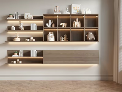 Modern Wall Storage Shelves with LED Lighting Multiple Layers Books and Decorative Items 3d model