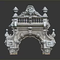 Classical Stone Arch Scenery With Intricate Carvings Lion Head And Railing Details