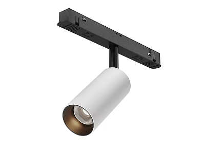 Modern Track Mounted Spotlight With Black Rail White Cylindrical Body And Adjustable Head 3d model