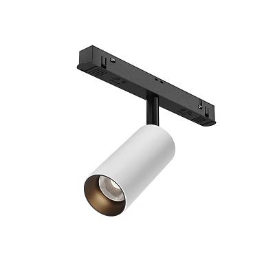 Modern Track Mounted Spotlight With Black Rail White Cylindrical Body And Adjustable Head 3d model