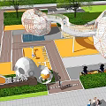 Starry Forest Themed Children's Play Area With Egg Shaped Structures Trees Slides And Climbing Frames 3d model