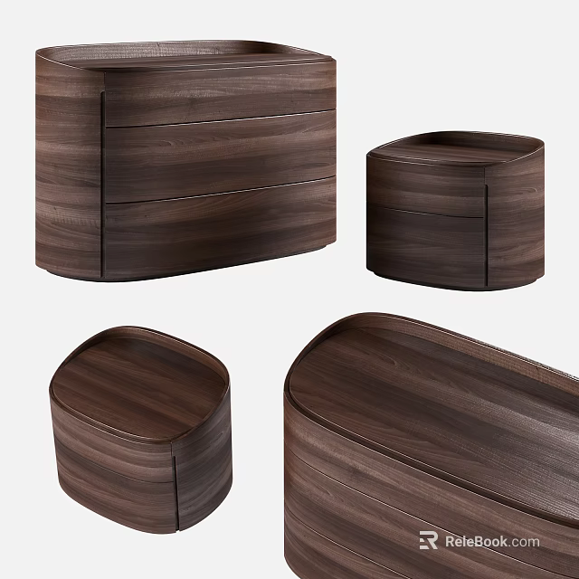 Modern Walnut Wood Bedside Tables With Drawers And Various Designs 3d model 