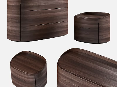 Modern Walnut Wood Bedside Tables With Drawers And Various Designs 3d model