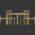 Rustic Wooden Round Dining Table With Six Chairs For Dining Room Interior 3d model