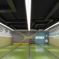 Indoor Sports Fitness Gym With Hanging Rings Green Floor Sport Sign And Lighting