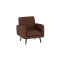 Brown Leather Single Sofa With Modern Design Armrests And Wooden Legs