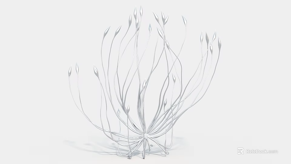 Silver Art Installation With Slender Metal Strips And Plant Stem Like Natural Form 3d model 